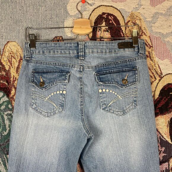 Glo Women's Flared Blue Navy Embroidered Jeans - Picture 2 of 7